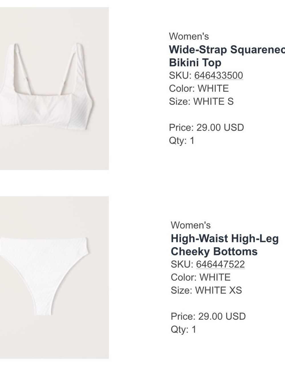 Wide-Strap Squareneck Bikini Top + High-Waist Cheeky Bottoms - White Abercrombie